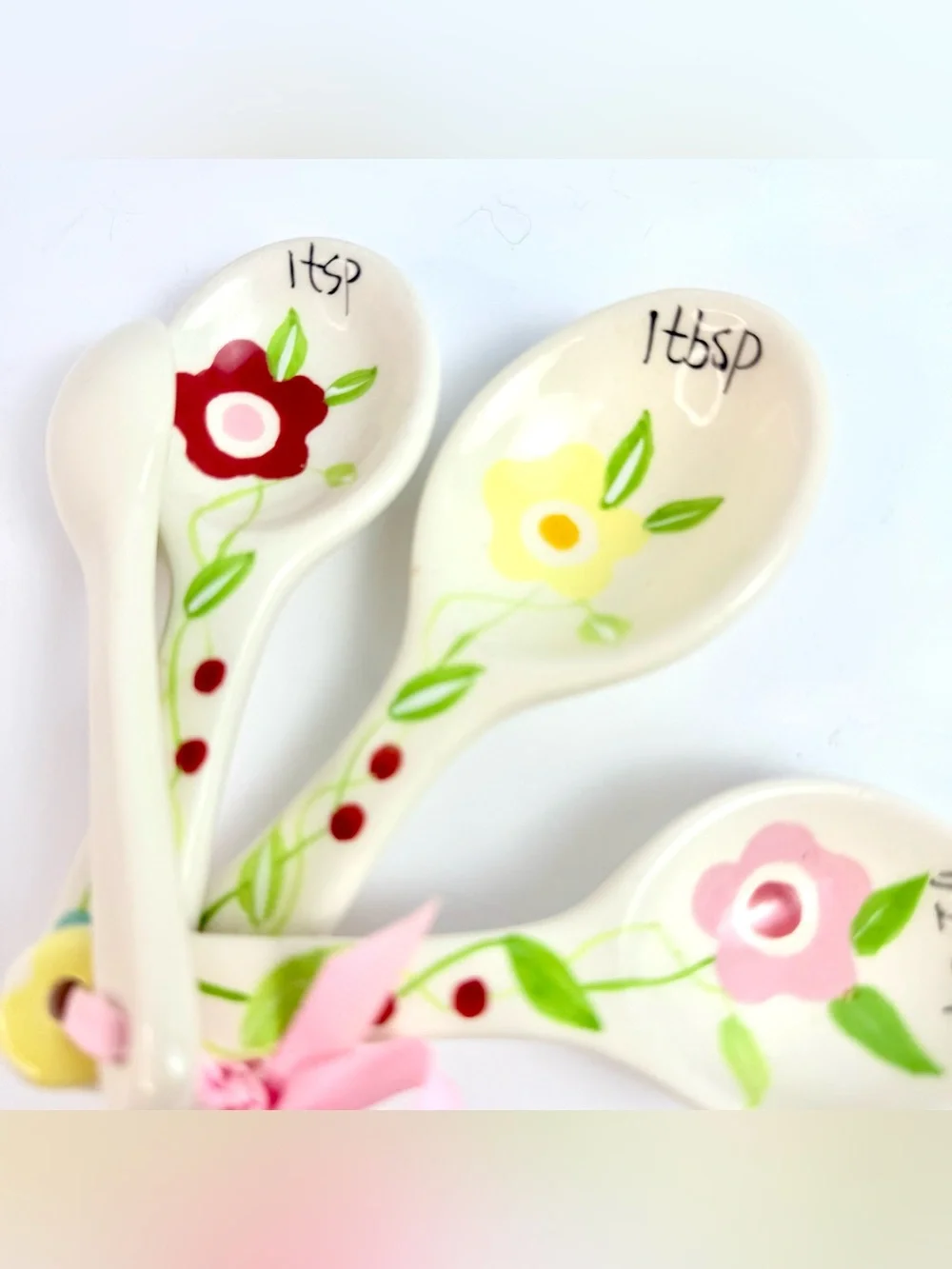 Springtime Flowers Hand Painted Ceramic Measuring Spoons